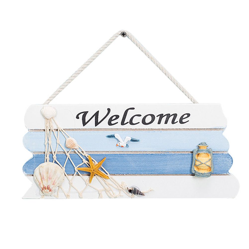 Wooden Mediterranean Ocean Nautical Welcome Sign with Star Fishes Shell for view 3