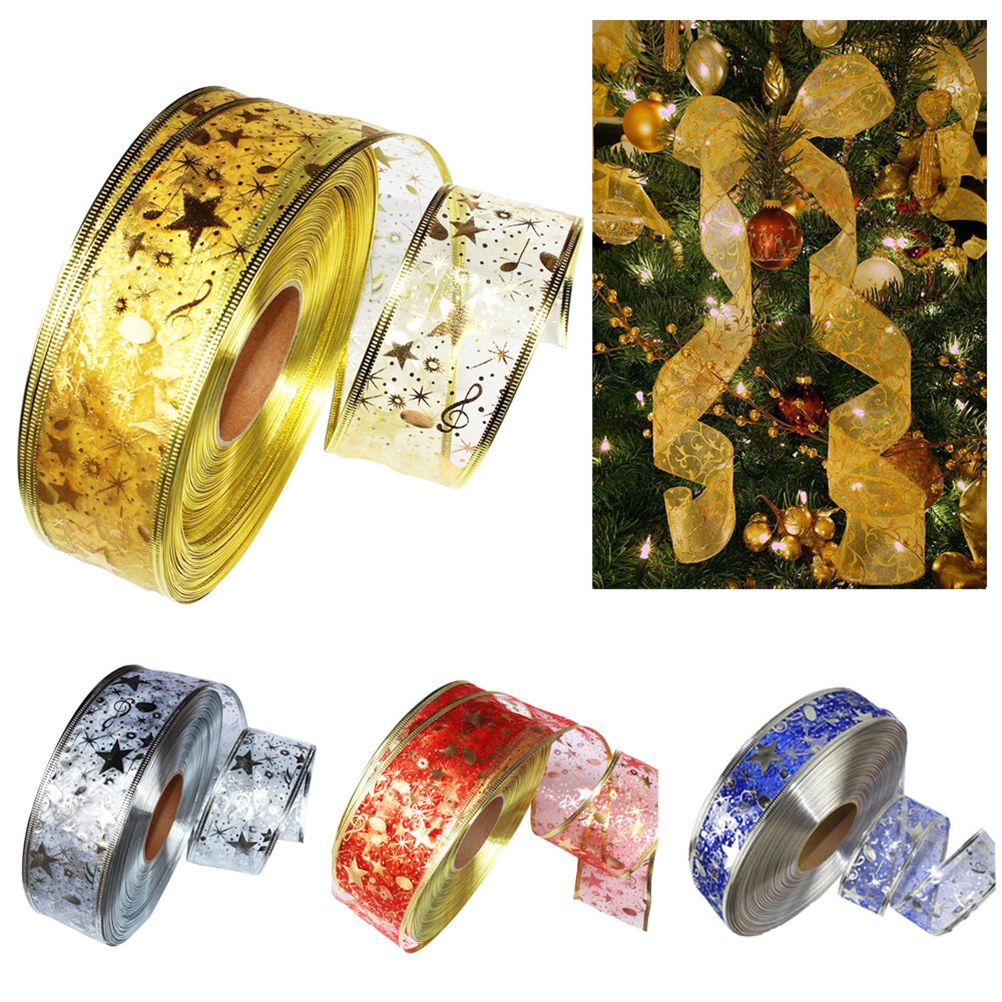 4 Rolls 2m Organza Ribbon Bling Star Printed Ribbons for Wedding Gift Package