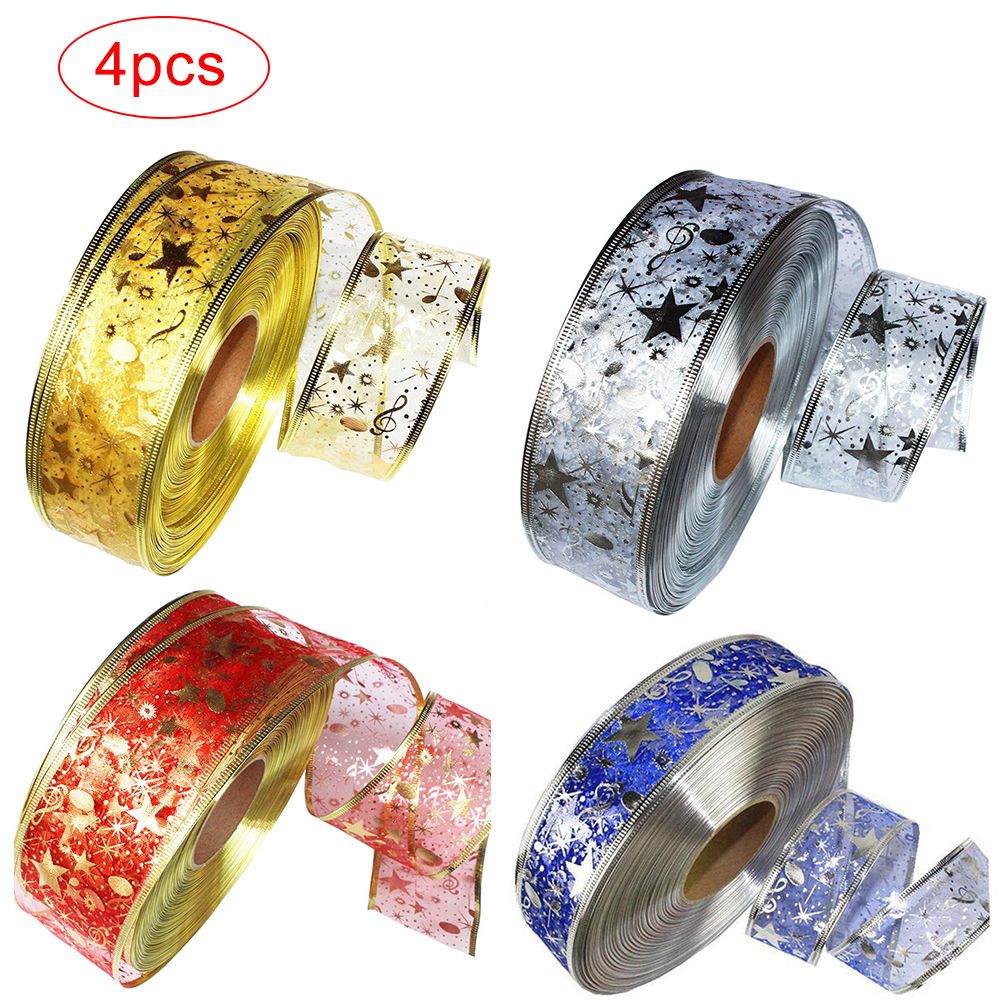 4 Rolls 2m Organza Ribbon Bling Star Printed Ribbons for Wedding Gift Package view 2