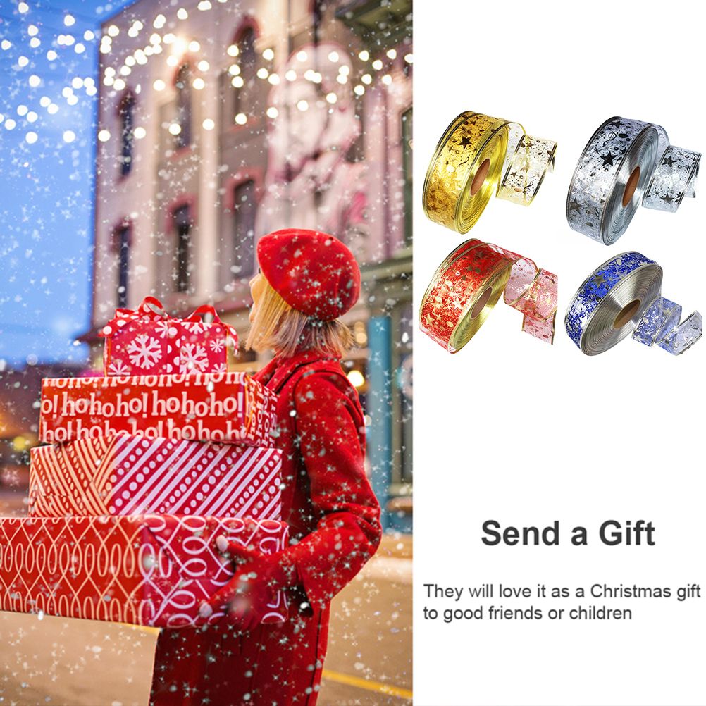 4 Rolls 2m Organza Ribbon Bling Star Printed Ribbons for Wedding Gift Package view 3