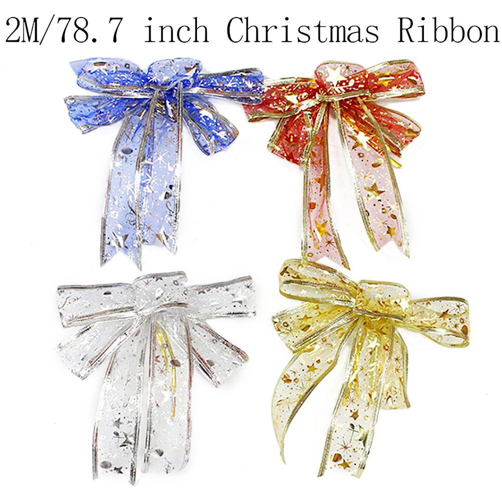 4 Rolls 2m Organza Ribbon Bling Star Printed Ribbons for Wedding Gift Package view 6