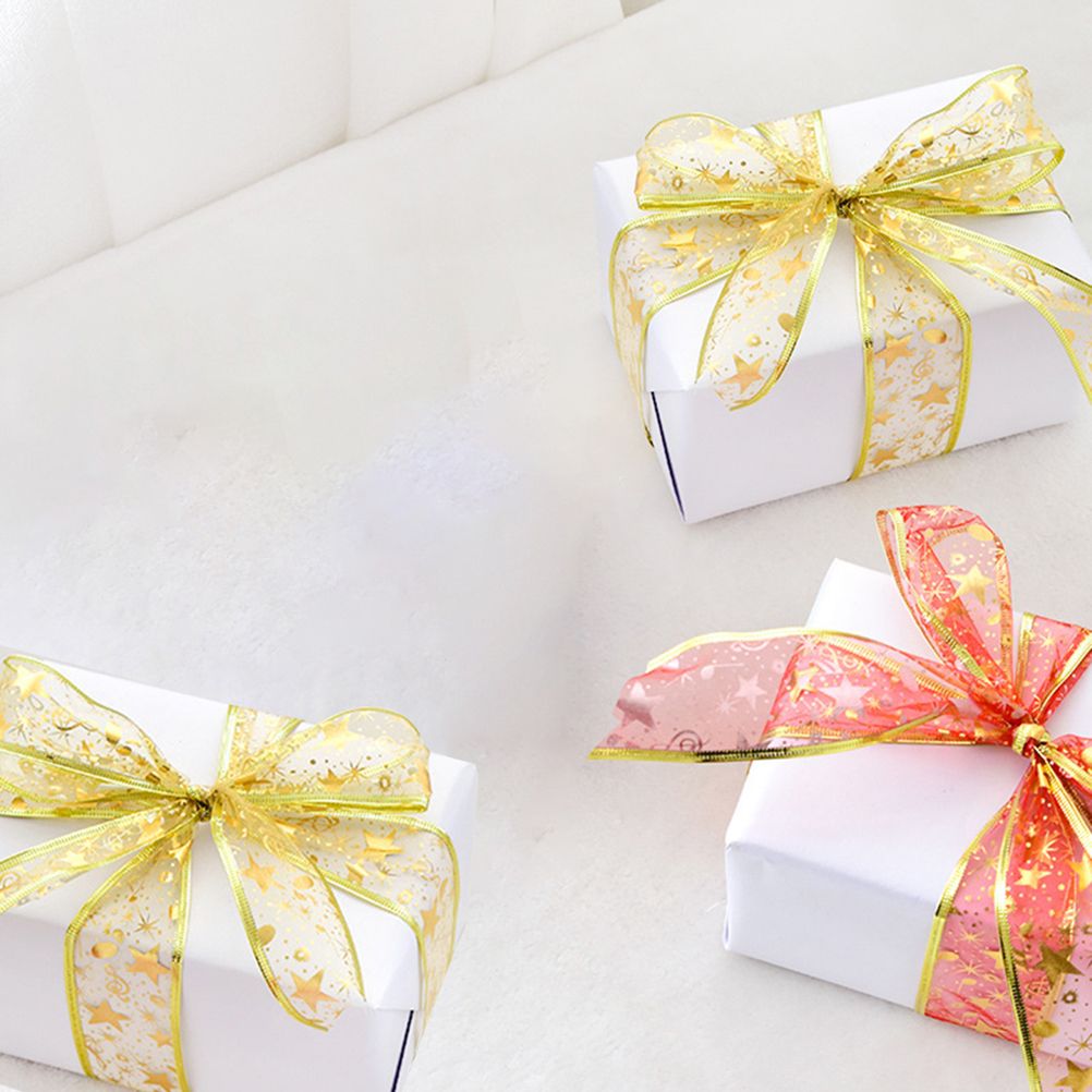 4 Rolls 2m Organza Ribbon Bling Star Printed Ribbons for Wedding Gift Package view 8
