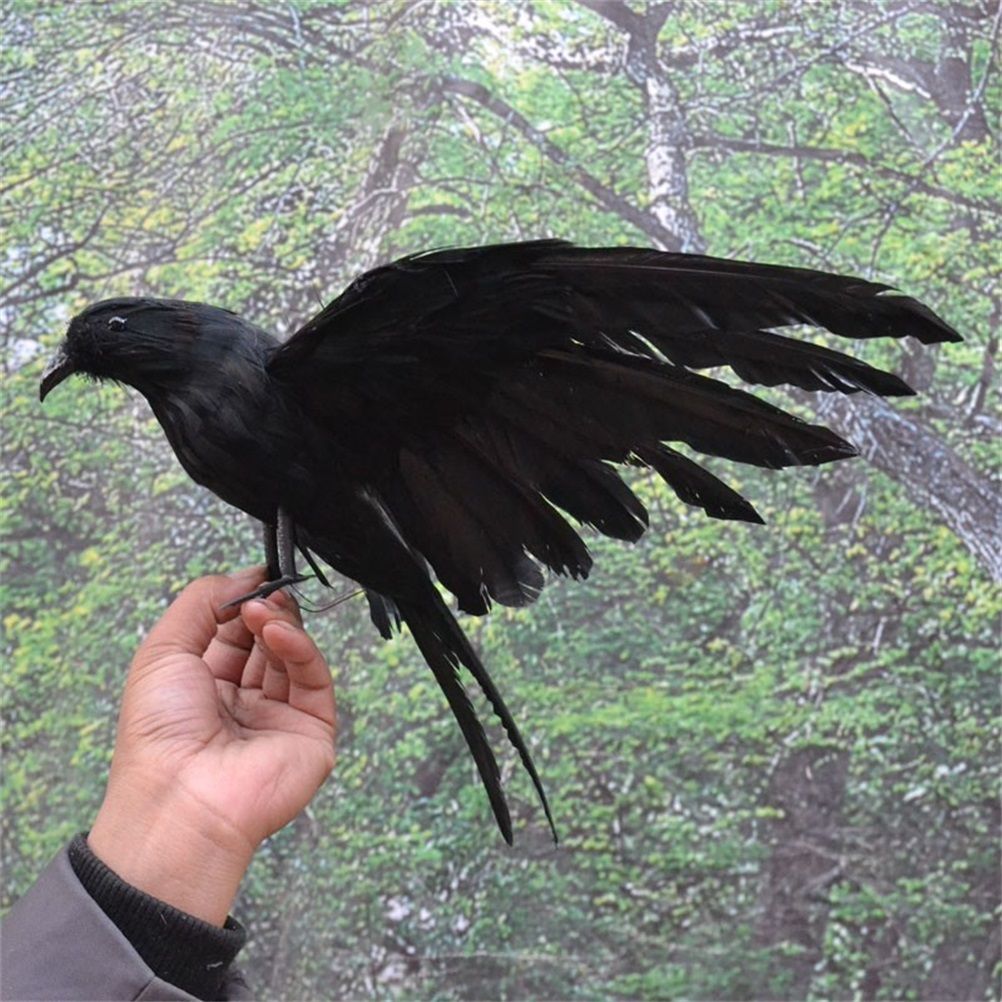 Black Crow Decoration Halloween Realistic Feathered Crows Haunted House Decor view 2
