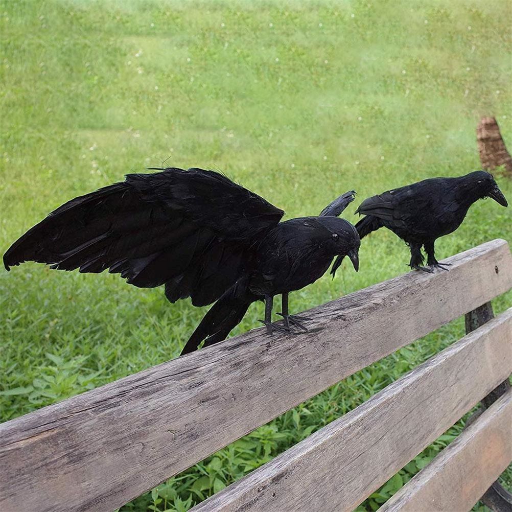 Black Crow Decoration Halloween Realistic Feathered Crows Haunted House Decor view 8