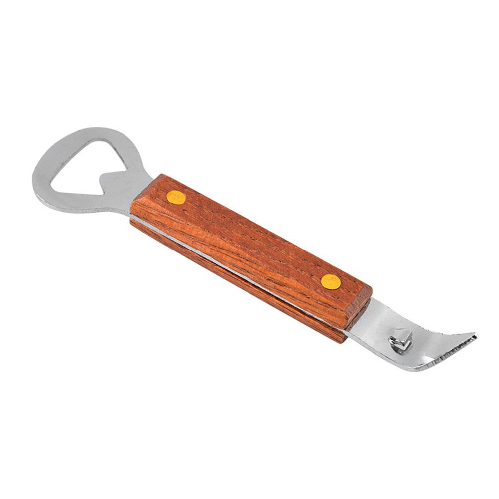 2 PCS Stainless Steel Can Opener Punch Bottle Beer Opener with Wood Handle view 3
