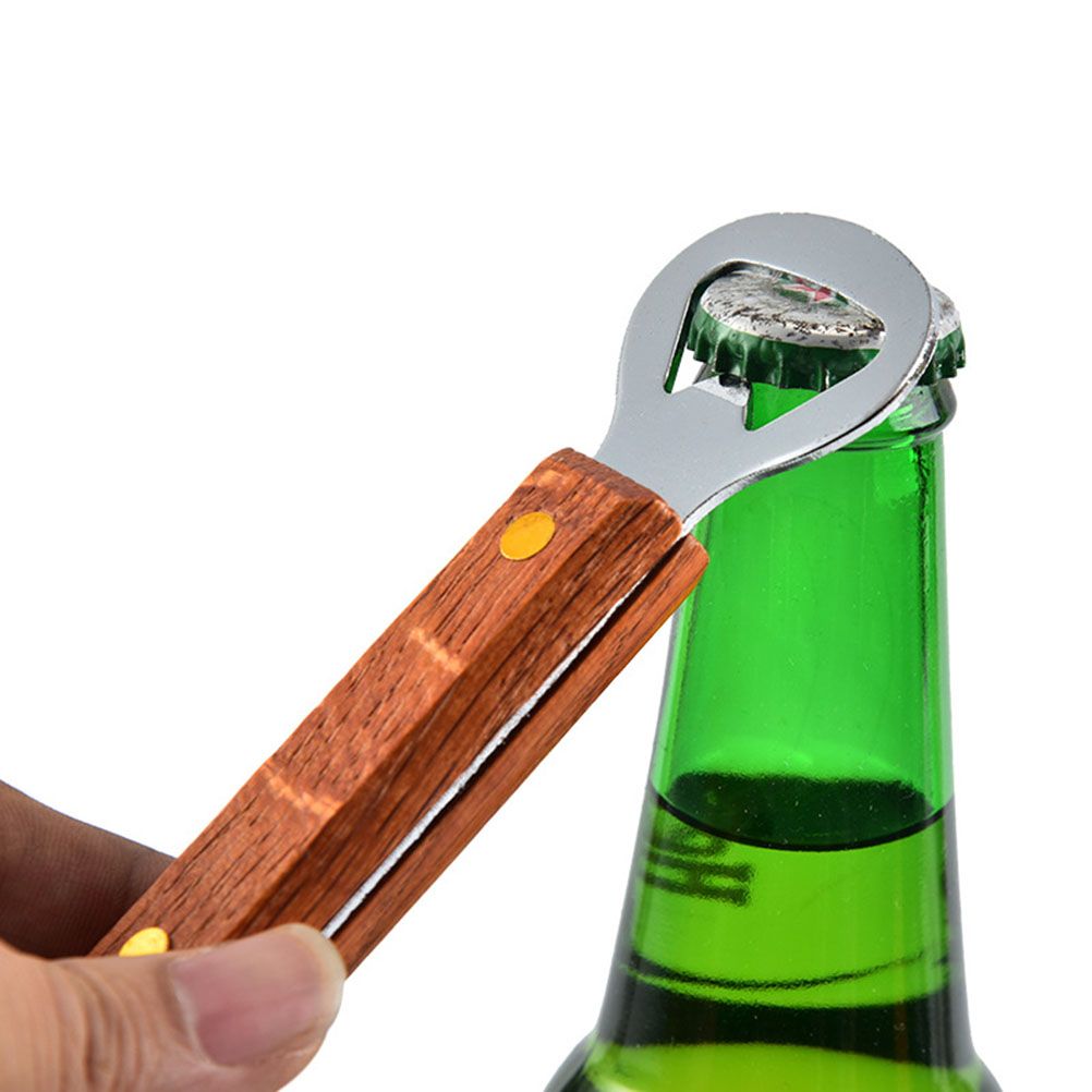 2 PCS Stainless Steel Can Opener Punch Bottle Beer Opener with Wood Handle view 4