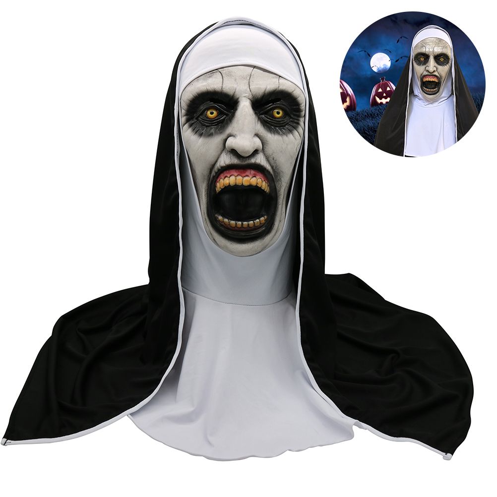 Halloween Nun Horror Mask Cosplay Scary Latex Masks With Headscarf Full Face