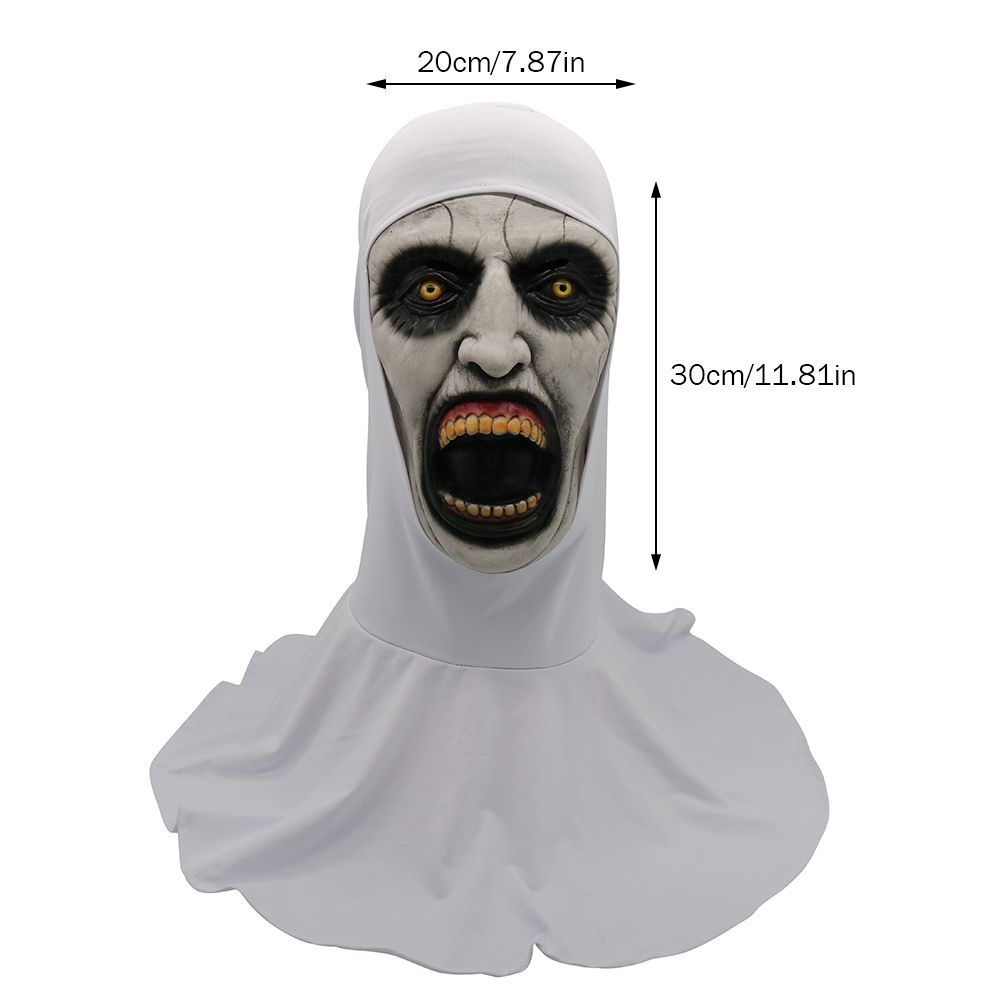 Halloween Nun Horror Mask Cosplay Scary Latex Masks With Headscarf Full Face view 3