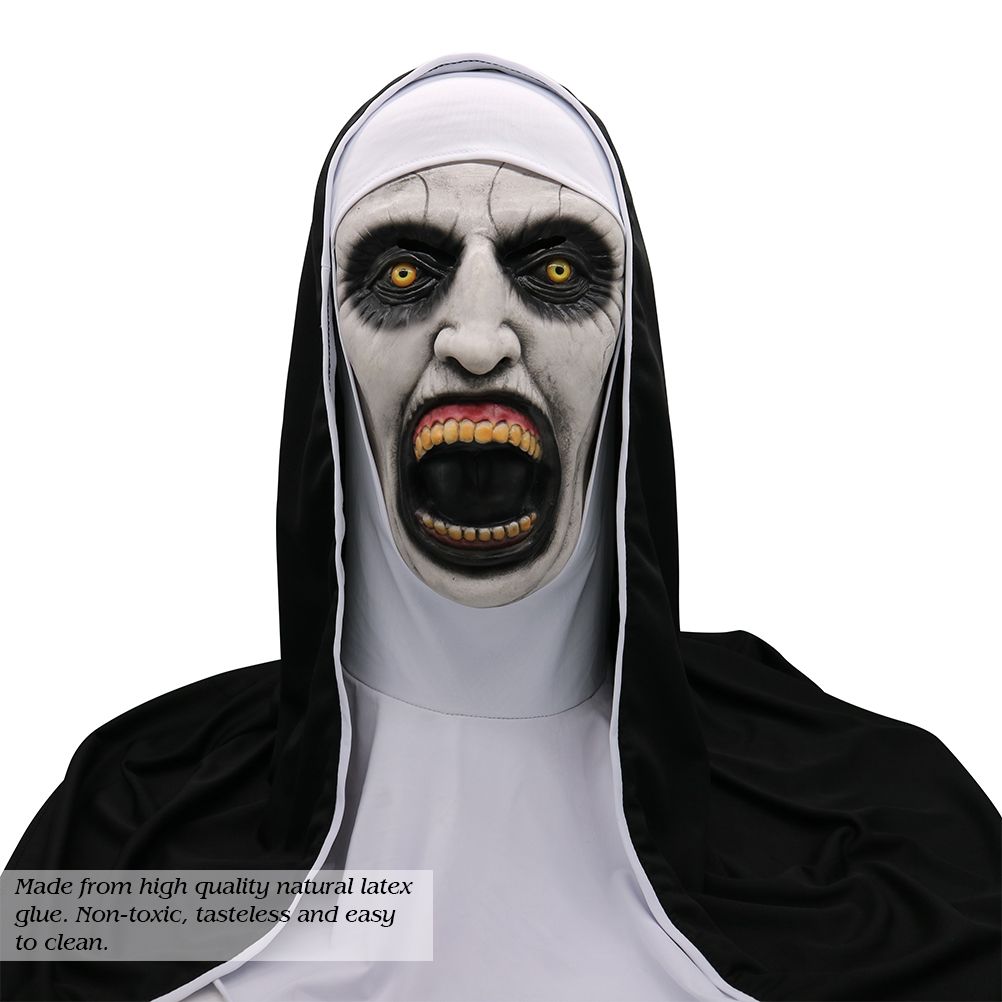 Halloween Nun Horror Mask Cosplay Scary Latex Masks With Headscarf Full Face view 4