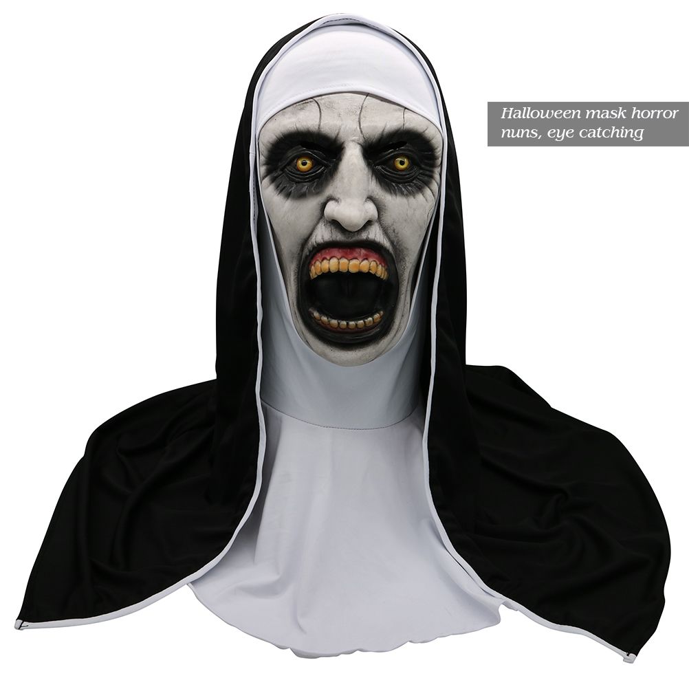 Halloween Nun Horror Mask Cosplay Scary Latex Masks With Headscarf Full Face view 5