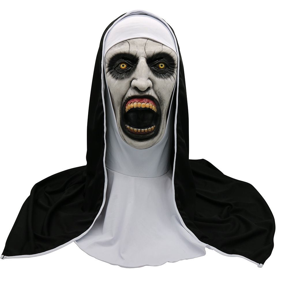 Halloween Nun Horror Mask Cosplay Scary Latex Masks With Headscarf Full Face view 6