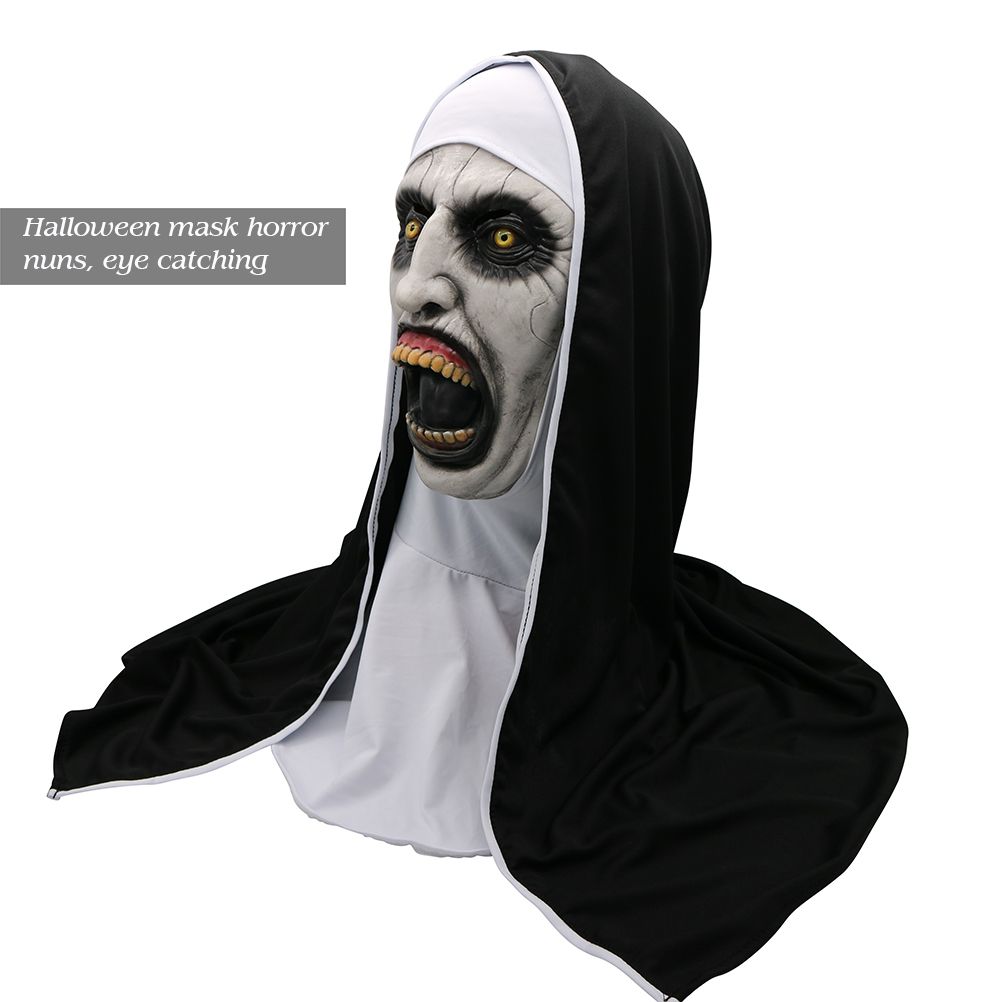 Halloween Nun Horror Mask Cosplay Scary Latex Masks With Headscarf Full Face view 7