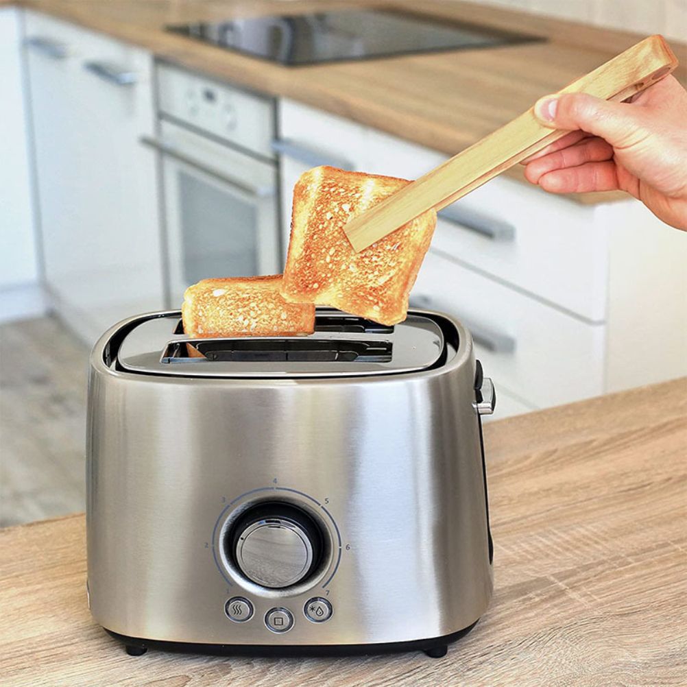 Magnetic Bamboo Toaster Tongs Kitchen Toast Tongs for Cooking Natural Bamboo view 4