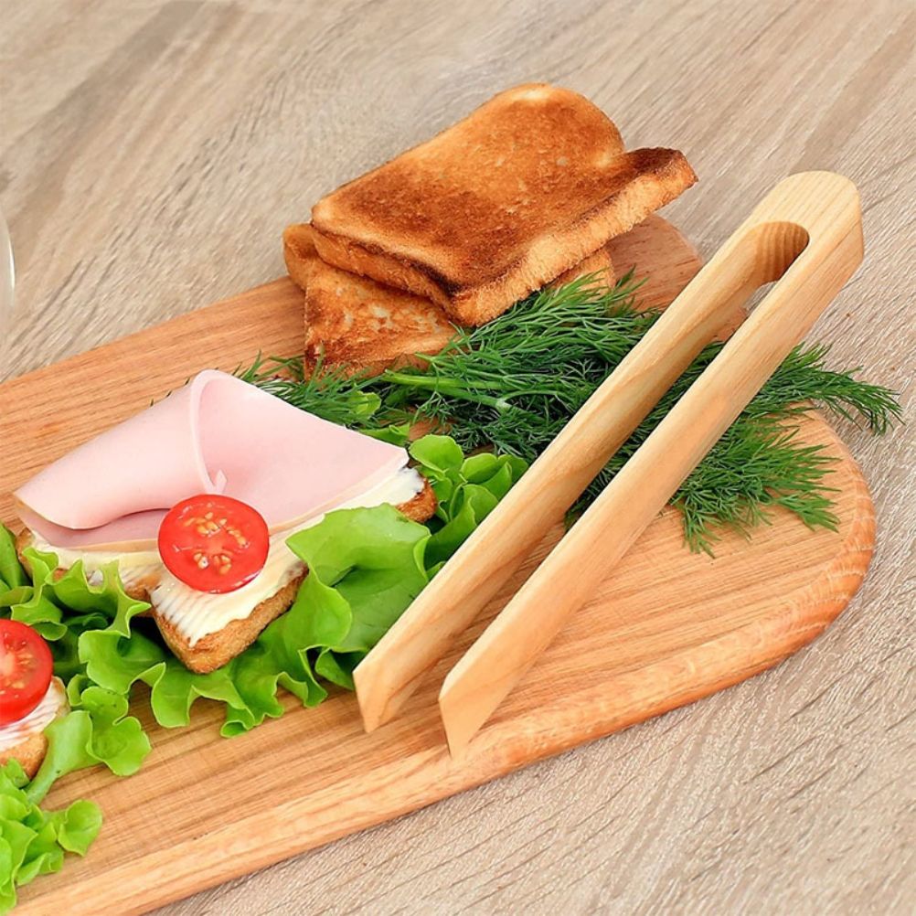 Magnetic Bamboo Toaster Tongs Kitchen Toast Tongs for Cooking Natural Bamboo view 5
