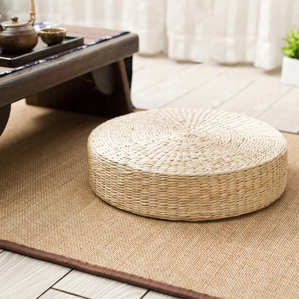 Chair Seat Mat Grass Cushion Pad Floor Mat Yoga Zen Handmade Round Straw Weave