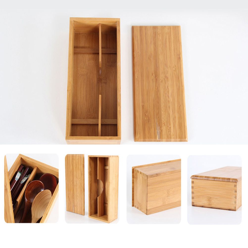Bamboo Cutlery Storage Box Wooden Storage Container for Tableware Cosmetics view 5