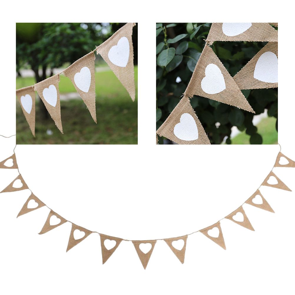 4.5M Vintage Heart Jute Burlap Bunting Banner Hessian Flag for Wedding Party