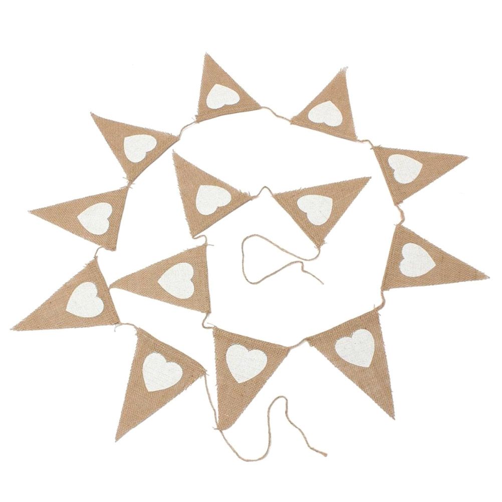 4.5M Vintage Heart Jute Burlap Bunting Banner Hessian Flag for Wedding Party view 2