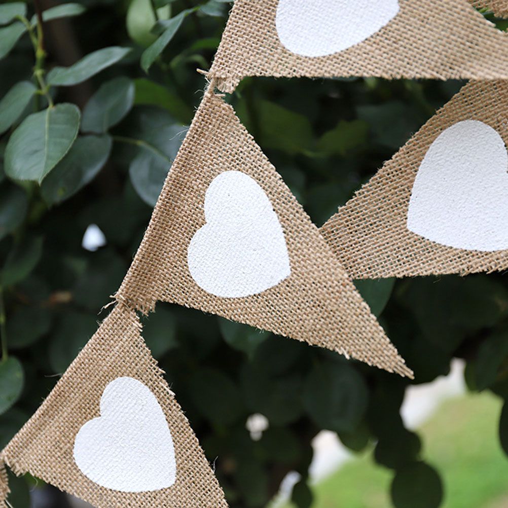4.5M Vintage Heart Jute Burlap Bunting Banner Hessian Flag for Wedding Party view 4