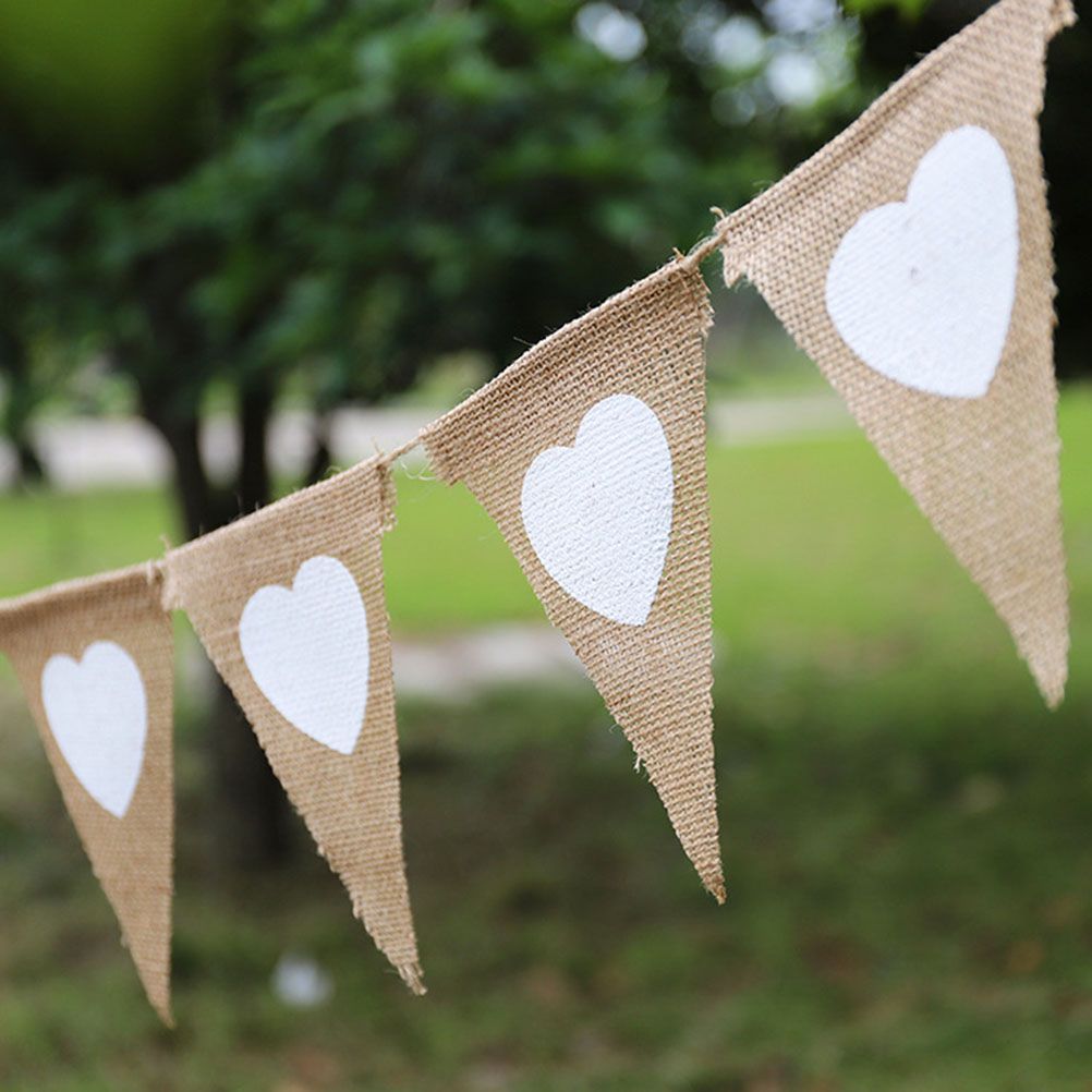 4.5M Vintage Heart Jute Burlap Bunting Banner Hessian Flag for Wedding Party view 5