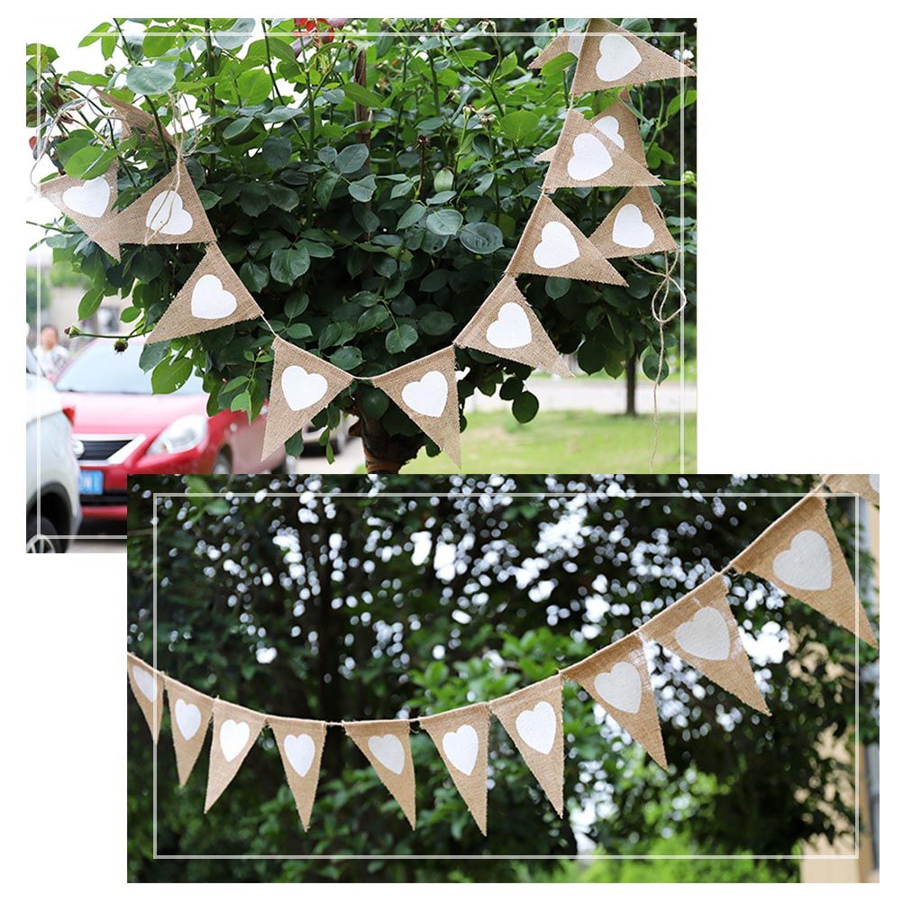 4.5M Vintage Heart Jute Burlap Bunting Banner Hessian Flag for Wedding Party view 6