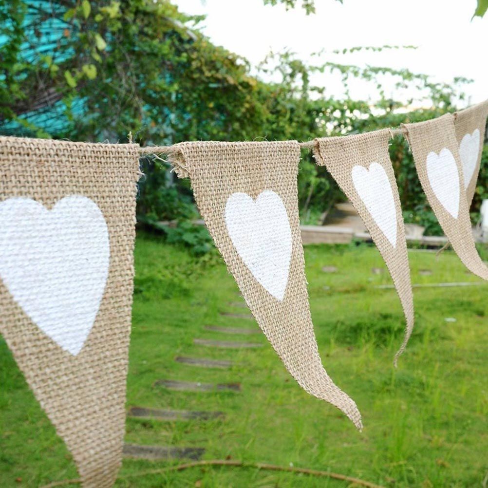 4.5M Vintage Heart Jute Burlap Bunting Banner Hessian Flag for Wedding Party view 7