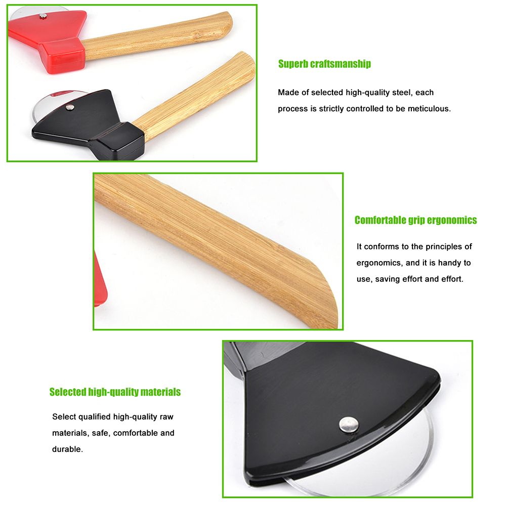 Axe Pizza Cutter with Bamboo Handle Pizza Wheel Grater Rotating Blade Pizza Knife view 4