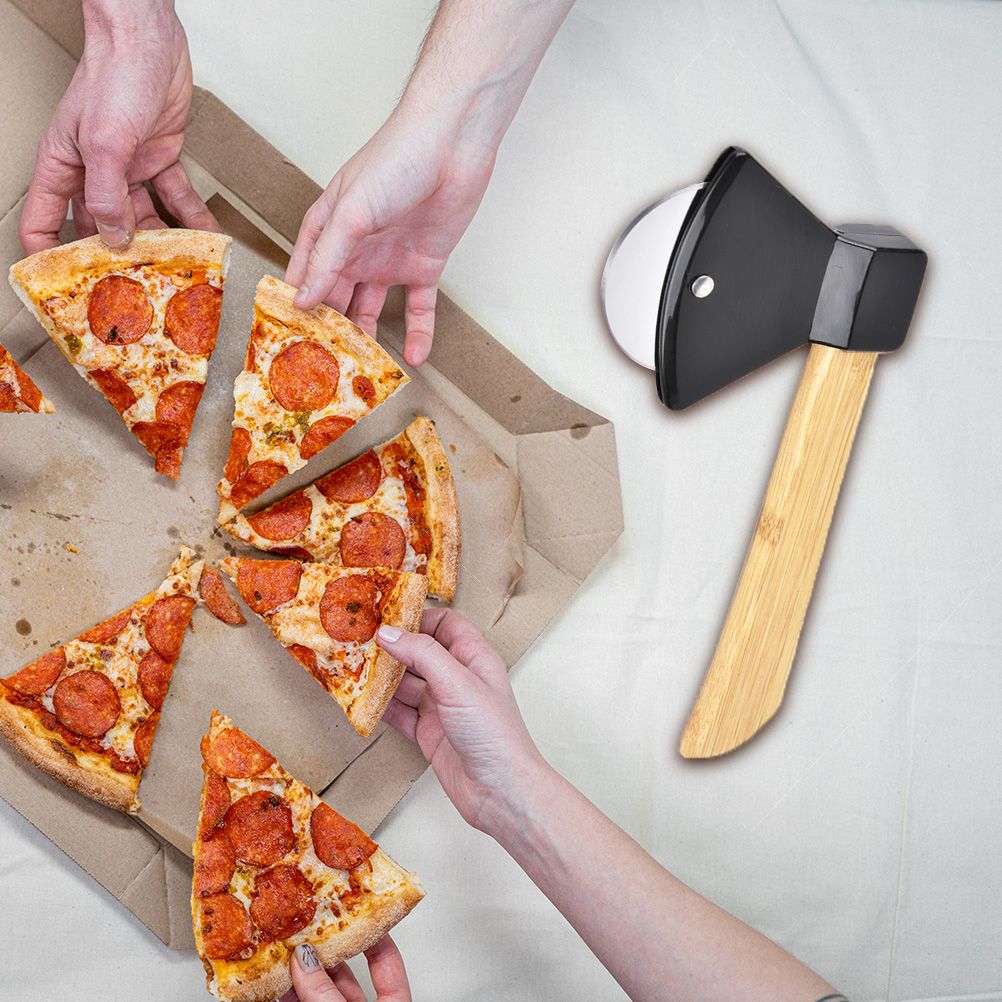 Axe Pizza Cutter with Bamboo Handle Pizza Wheel Grater Rotating Blade Pizza Knife view 7