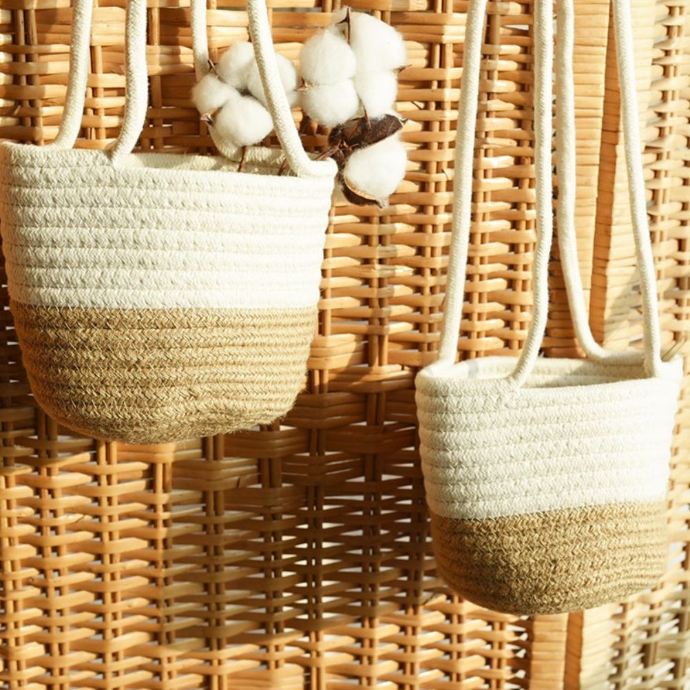 2PCS Braided Plant Basket Hanging Plant Pots Plant Hanger Plant Basket Wall view 3