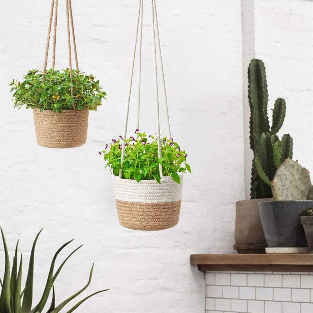 2PCS Braided Plant Basket Hanging Plant Pots Plant Hanger Plant Basket Wall view 6