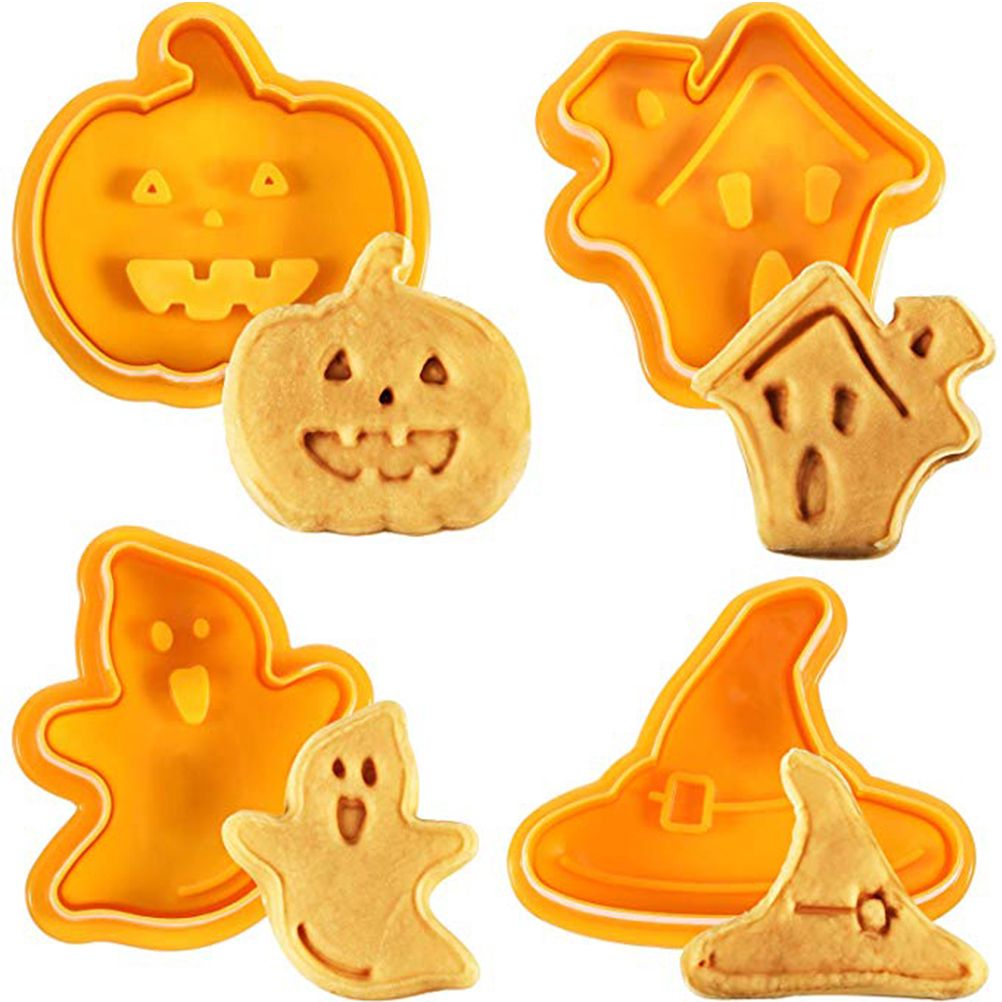 4pcs/set Halloween Mould Biscuit Stamp 3D Plunger Cutter DIY Baking Mould