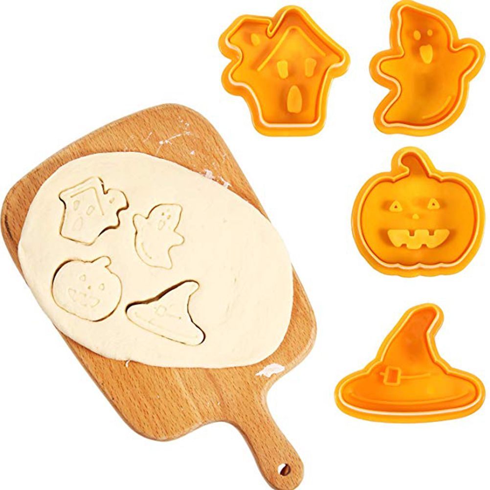 4pcs/set Halloween Mould Biscuit Stamp 3D Plunger Cutter DIY Baking Mould view 5