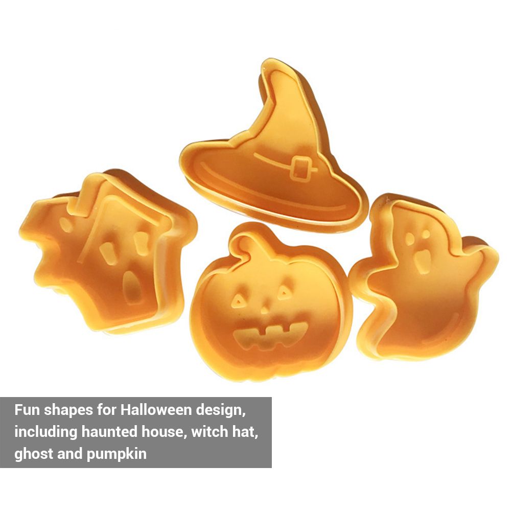 4pcs/set Halloween Mould Biscuit Stamp 3D Plunger Cutter DIY Baking Mould view 7