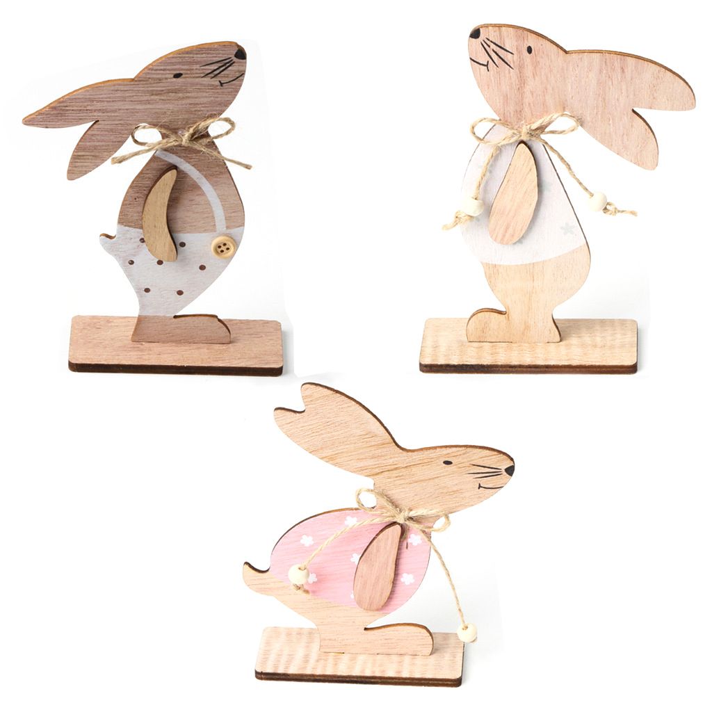 Easter Wooden Bunny Tabletop Decor Easter Wooden Craft Ornaments for Home view 5