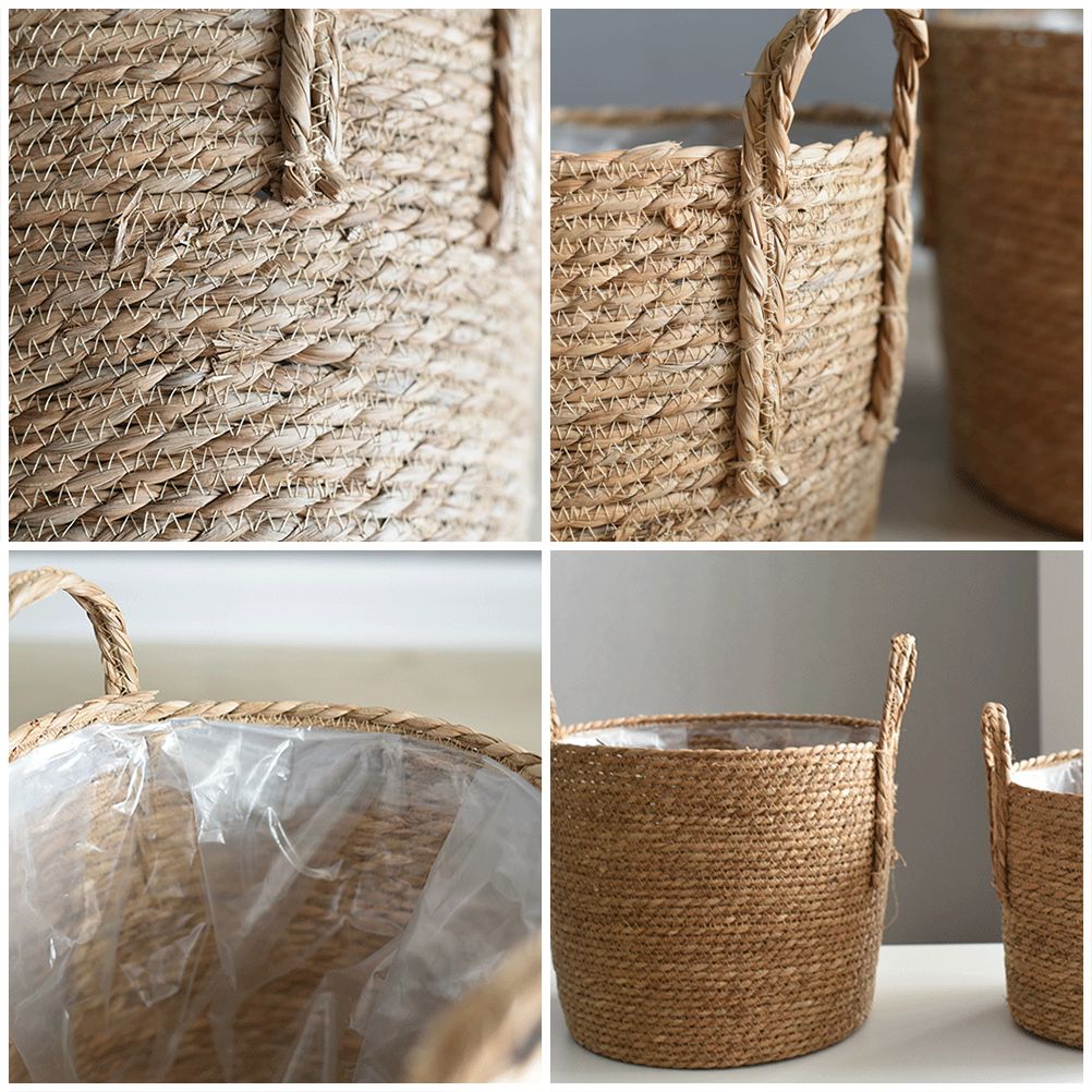 Flower Pots Seagrass Plant Basket with Handle Indoor Woven Flower Pot Toy view 3
