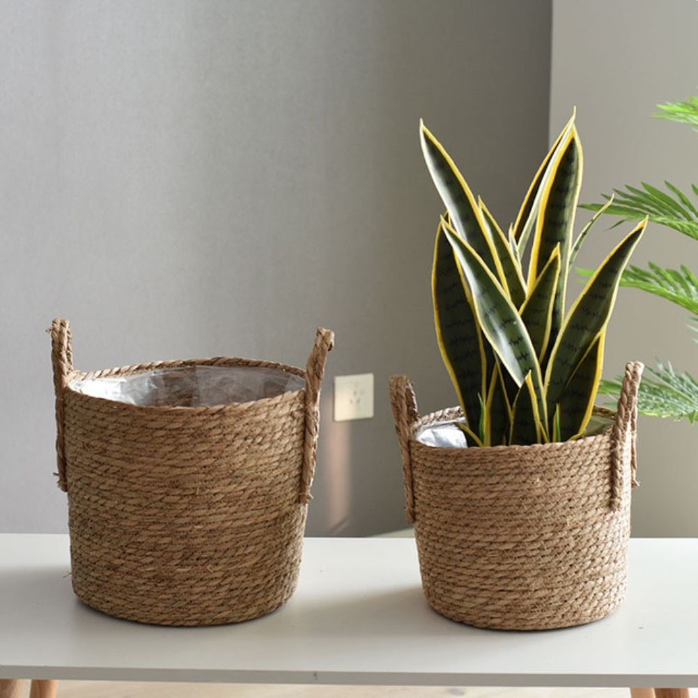 Flower Pots Seagrass Plant Basket with Handle Indoor Woven Flower Pot Toy view 5