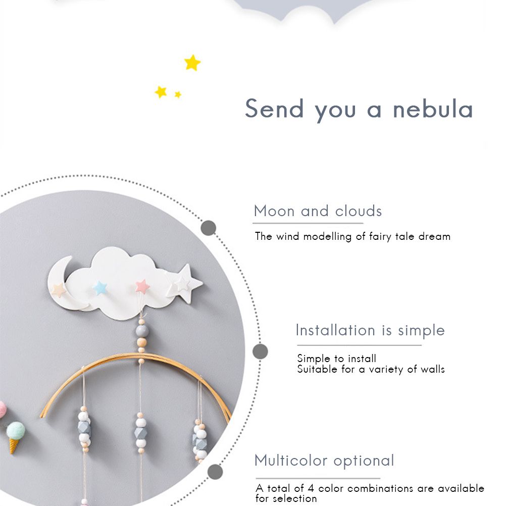 Cloud Moon Star Wall Mounted Hooks DIY Hanger Wall Decoration Children's Room view 3
