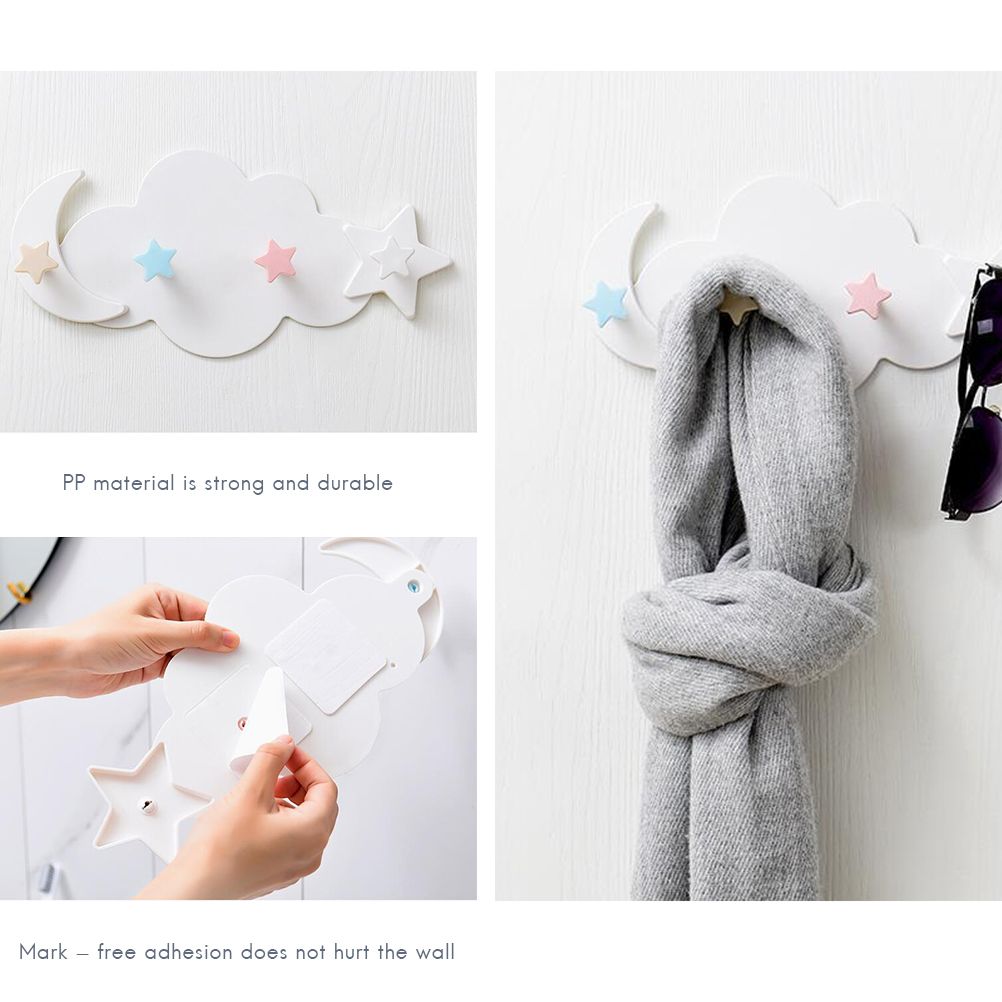 Cloud Moon Star Wall Mounted Hooks DIY Hanger Wall Decoration Children's Room view 7