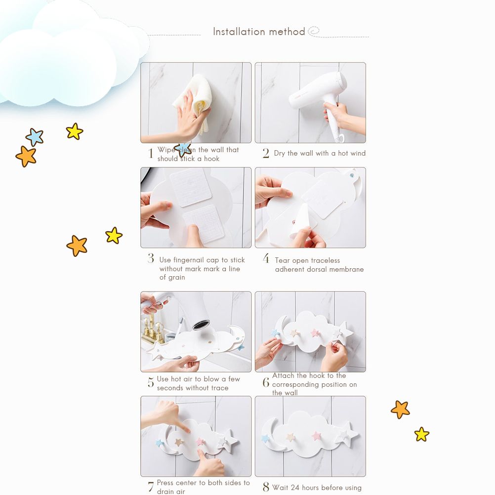 Cloud Moon Star Wall Mounted Hooks DIY Hanger Wall Decoration Children's Room view 8