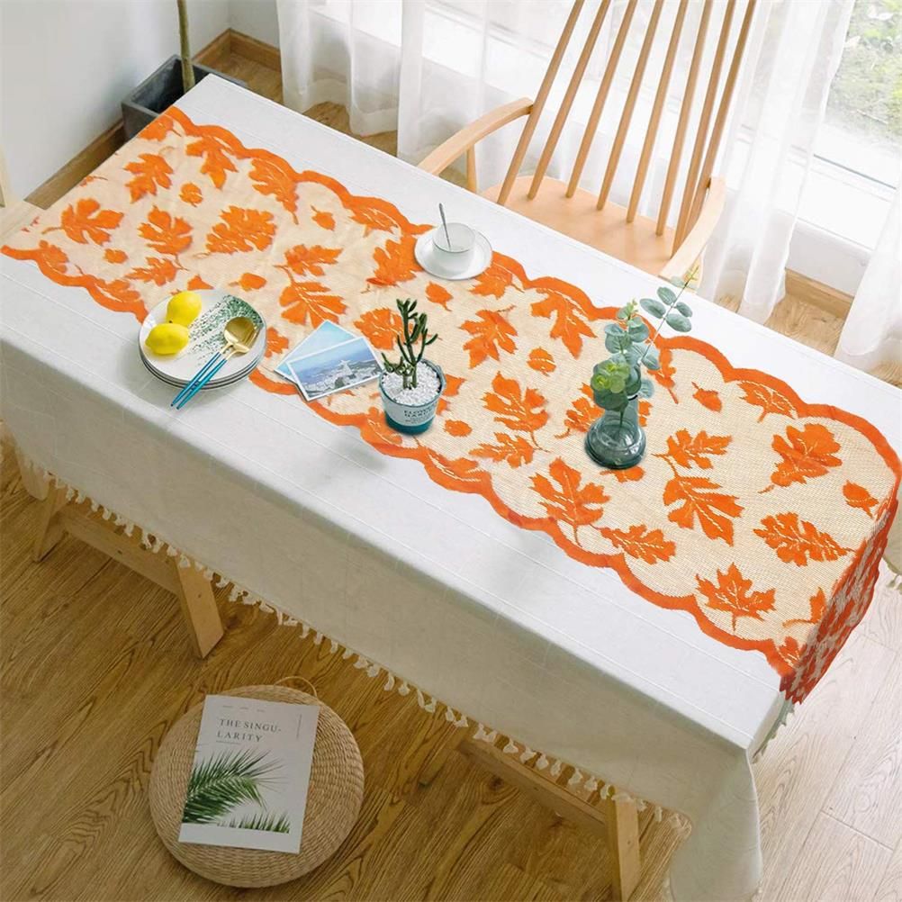 Maple Leaf Lace Table Runner Autumn Tablecloth Table Decoration for view 2