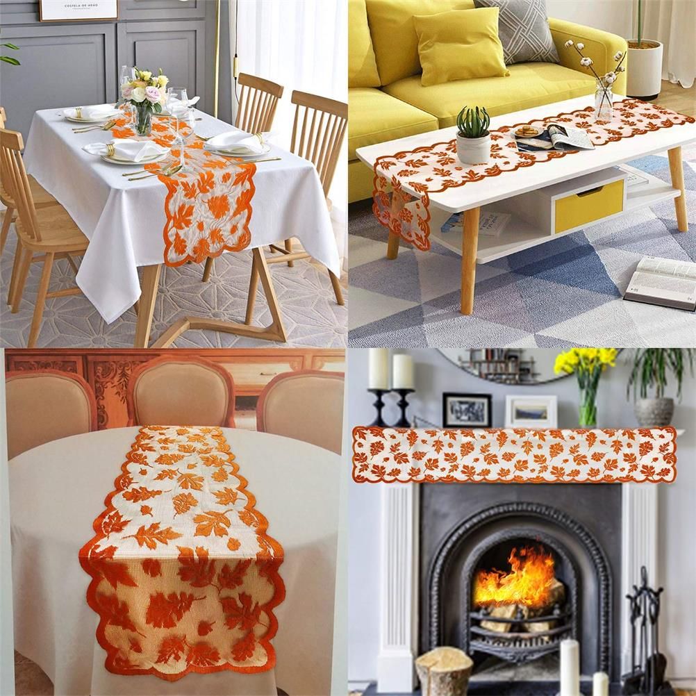 Maple Leaf Lace Table Runner Autumn Tablecloth Table Decoration for view 3