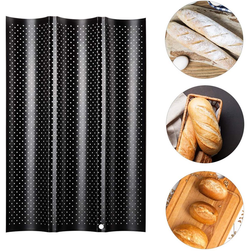 3 Loaf Baguette Pan French Bread Baking Pan Nonstick Bake Mold Toast Cooking view 5