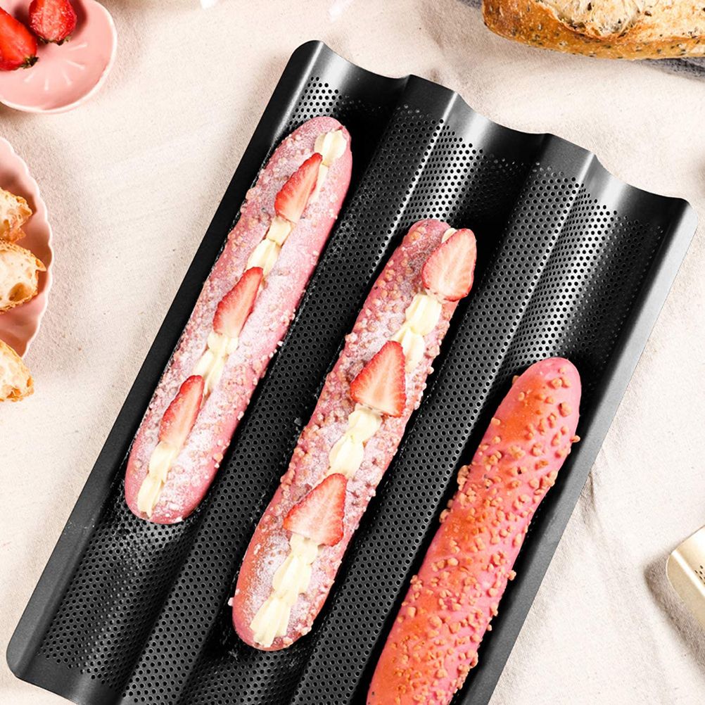 3 Loaf Baguette Pan French Bread Baking Pan Nonstick Bake Mold Toast Cooking view 6