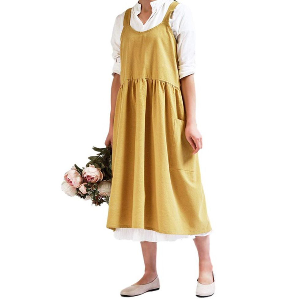 Women Kitchen Cooking Apron with 2 Front Pockets Cotton Linen Apron Coffee view 2