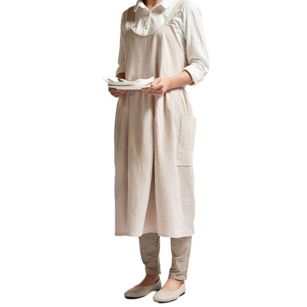Women Kitchen Cooking Apron with 2 Front Pockets Cotton Linen Apron Coffee