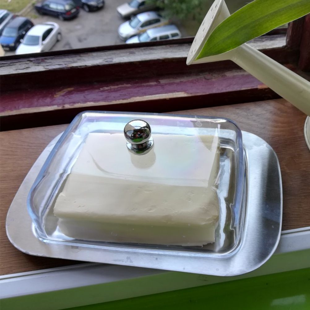 Butter Dish Stainless Steel Food Storage Dish with Transparent Sealing Lid view 3