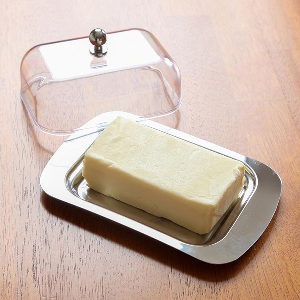 Butter Dish Stainless Steel Food Storage Dish with Transparent Sealing Lid view 4