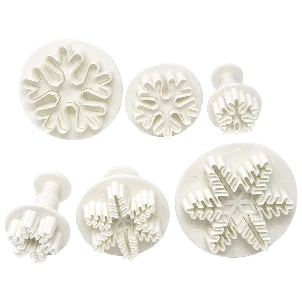6pcs/set Food Grade Plastic Snowflake Fondant Cake Plunger Cutters Molds DIY