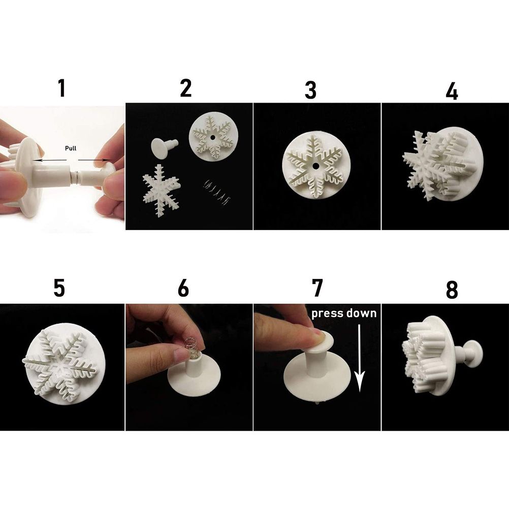 6pcs/set Food Grade Plastic Snowflake Fondant Cake Plunger Cutters Molds DIY view 2