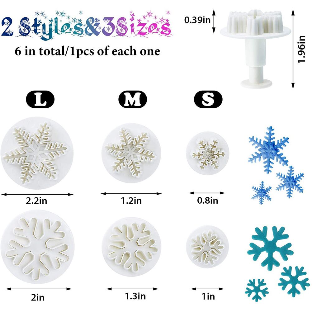 6pcs/set Food Grade Plastic Snowflake Fondant Cake Plunger Cutters Molds DIY view 6